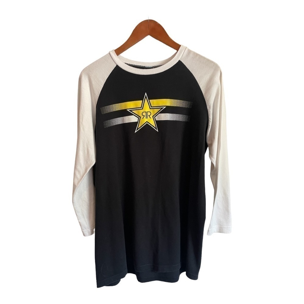 𝅺ROCKSTAR Energy Drink 3/4  Sleeve Baseball Tee Sz Large